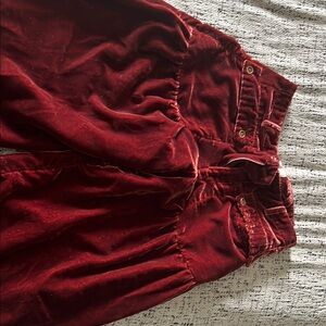 We The Free Red Velvet Track Pants with Paperbag Waist